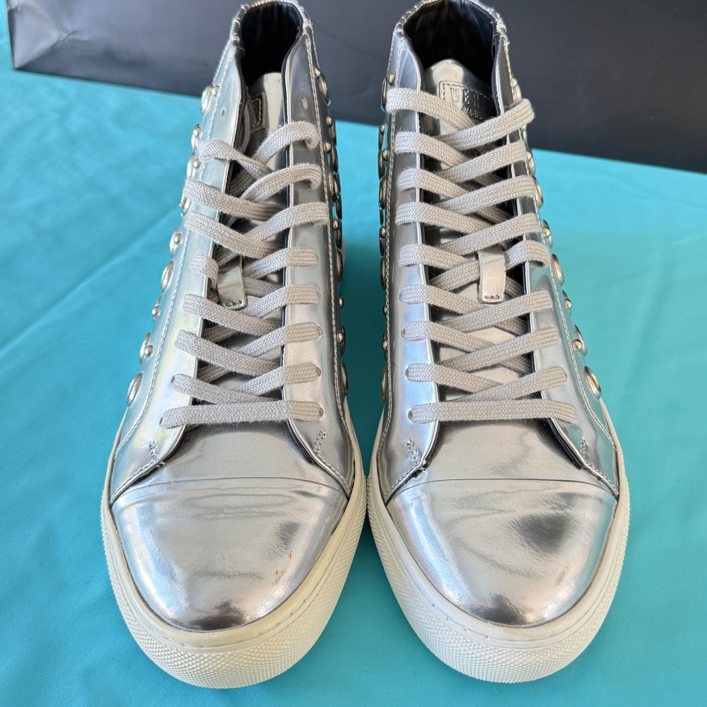 Versace Versus Men's Silver Riveted High Top‎ Leather Sneakers, 39 - Picture 14 of 15